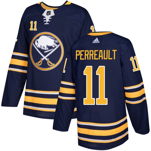 Men Adidas Buffalo Sabres #11 Gilbert Perreault Navy Blue Home Authentic Stitched NHL Jersey->buffalo sabres->NHL Jersey